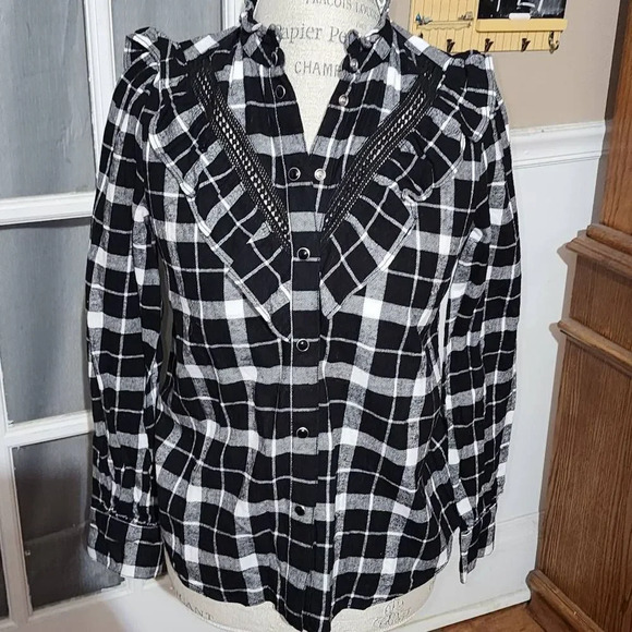 kate spade Tops - NWOT‎ Kate Spade New York Live Colorfully Rustic Black Plaid Flannel Shirt XS